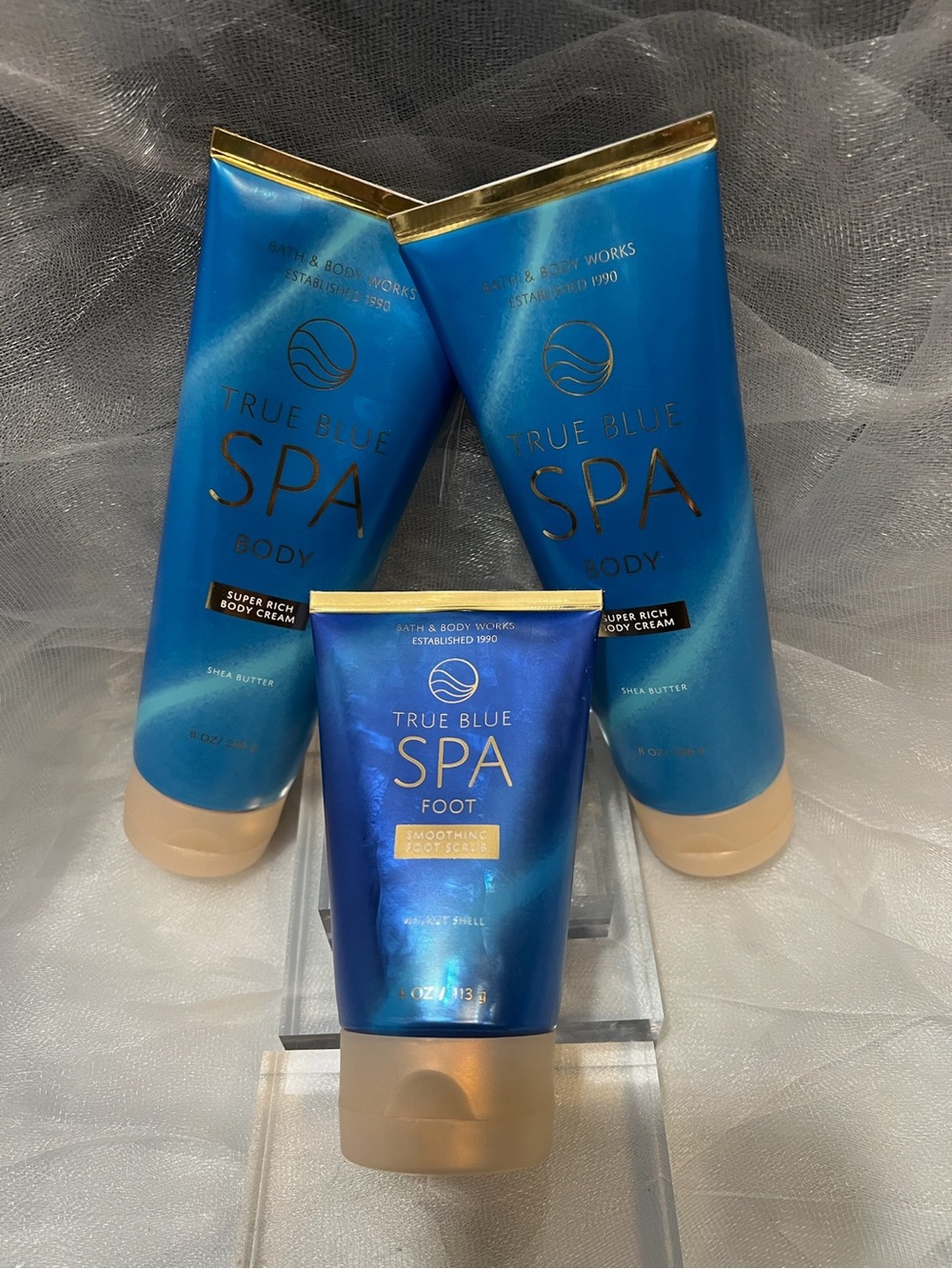 Set of 3 Bath & Body Works True Blue Spa Super Rich Body Cream Foot Scrub